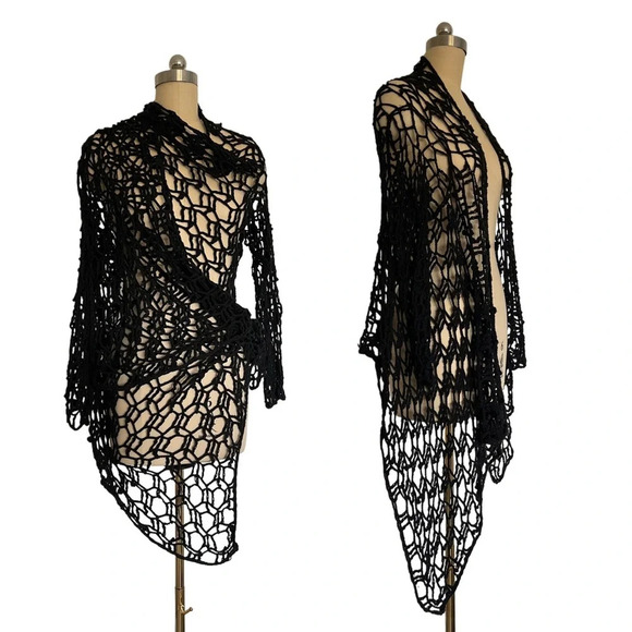 pure Handknit Sweaters - Anthropologie Pure Handknit crochet 100% cotton fishnet cardigan Wrap One Size